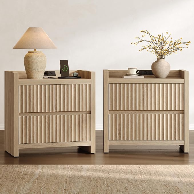 Fluted Charging Nightstands, Set of 2