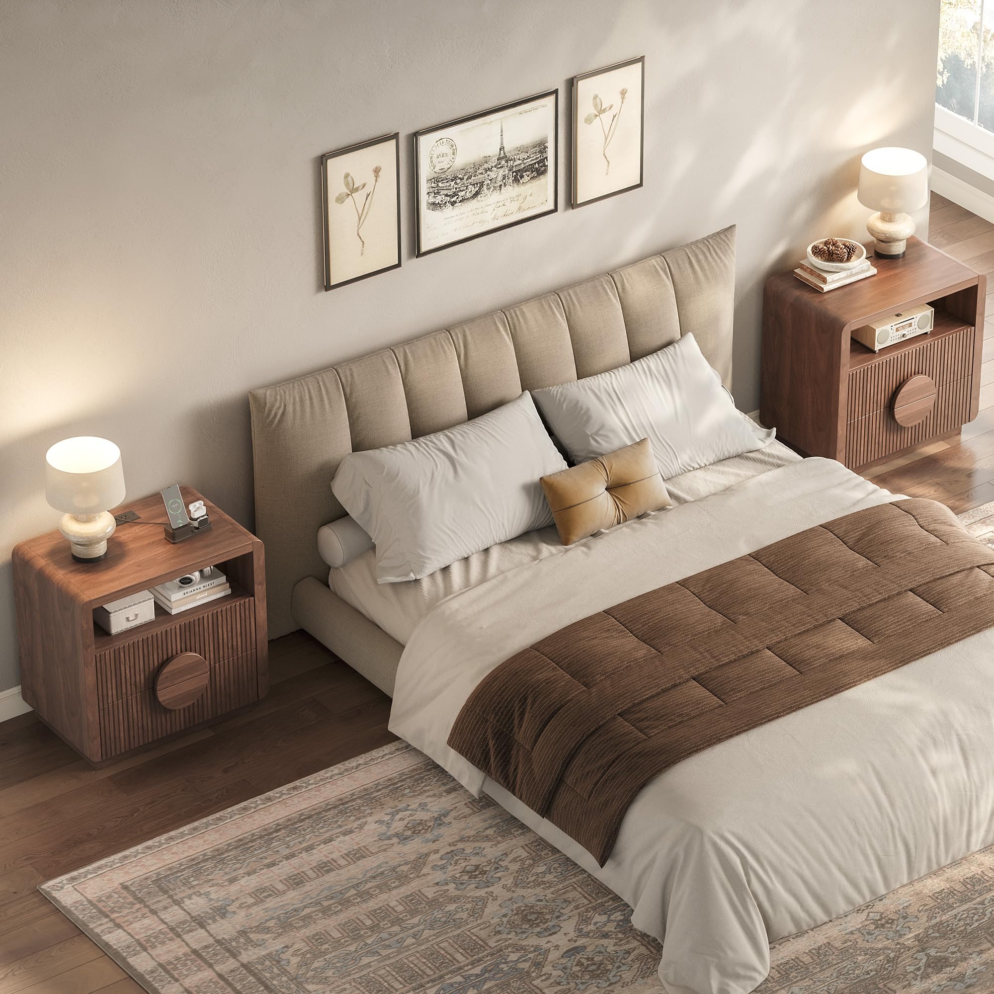 Fluted Nightstand with Charging Station & Storage
