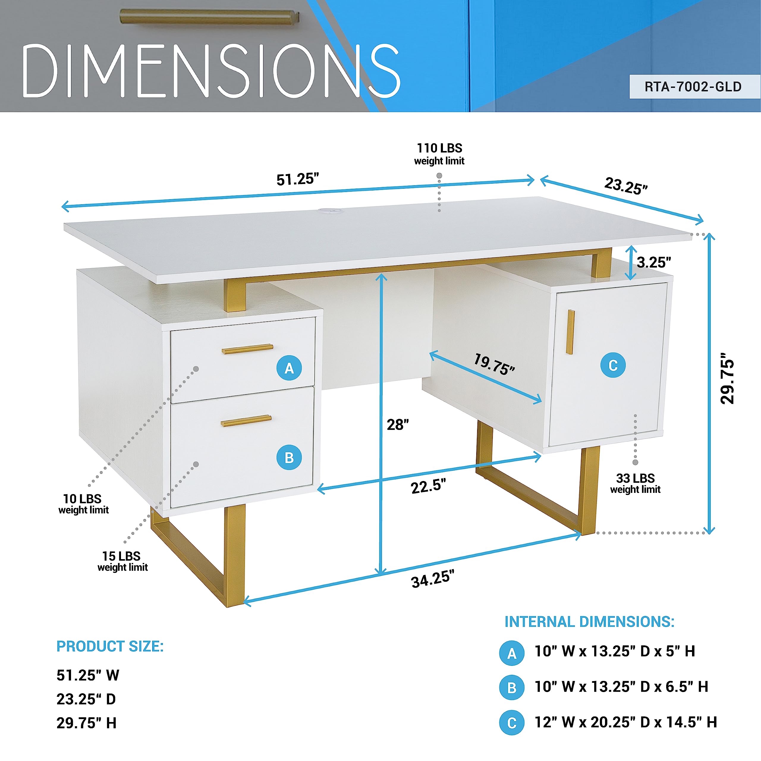 Modern Computer Desk with Drawers & Storage Cabinet