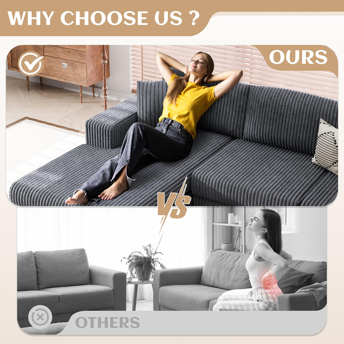 L-Shaped Corduroy Modular Sectional