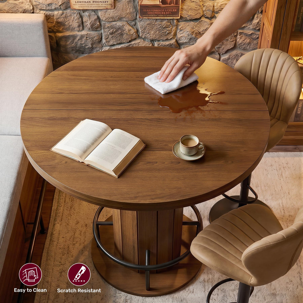 Round Bar Table Set with 2 Stools