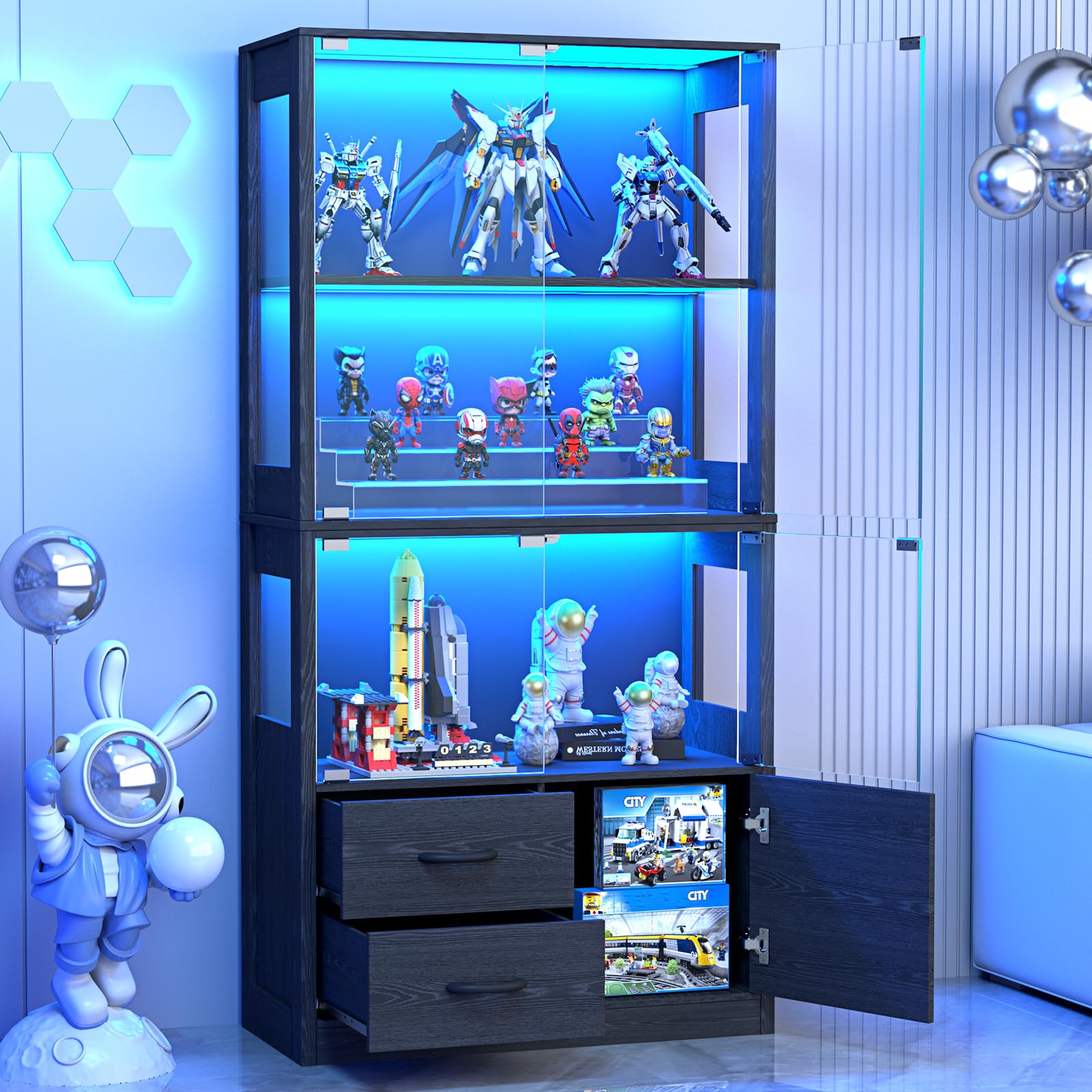 Glass Display Cabinet with LED Lights