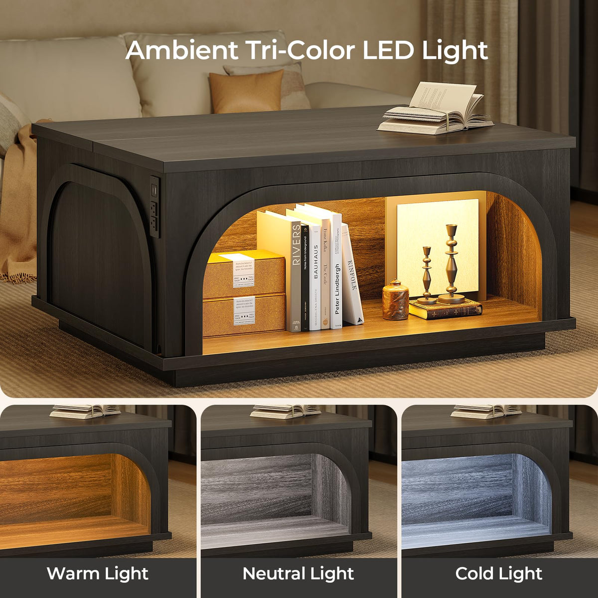 Black Lift-Top LED Coffee Table