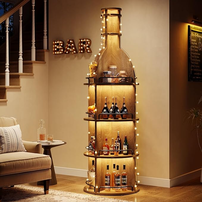 Industrial Round Wine Rack Cabinet with Goblet Holder