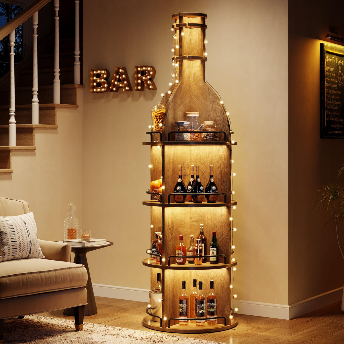 Tribesigns 75" Tall Round Wine Rack, Freestanding Wine Bar Cabinet (2Packs)