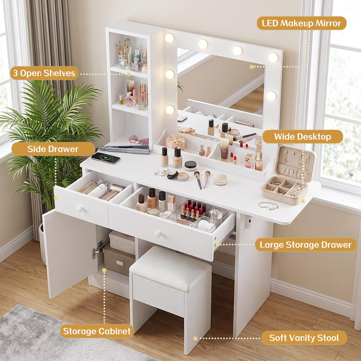 White Lighted Makeup Vanity Set