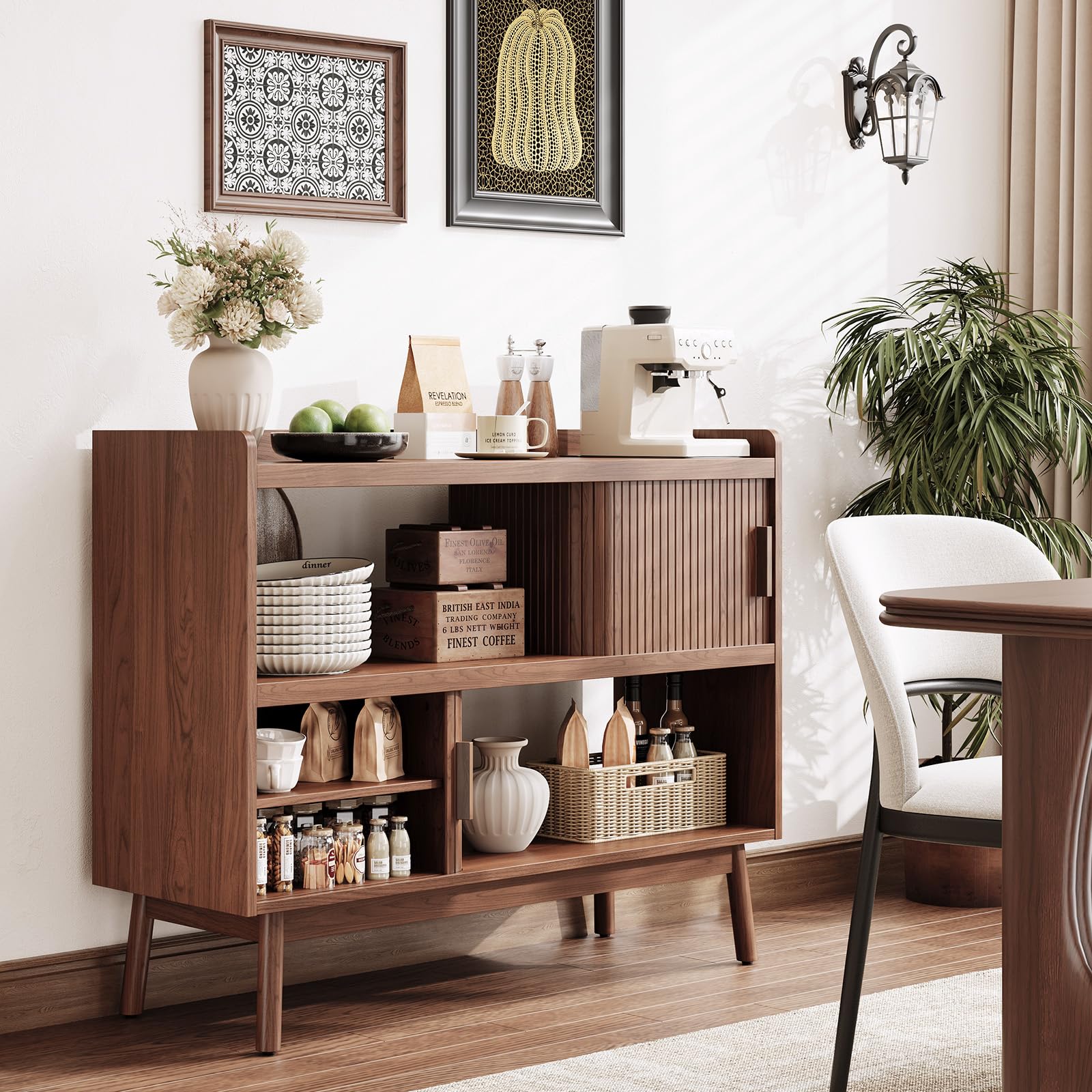 44" Sideboard Buffet Cabinet with Outlet & Sliding Doors