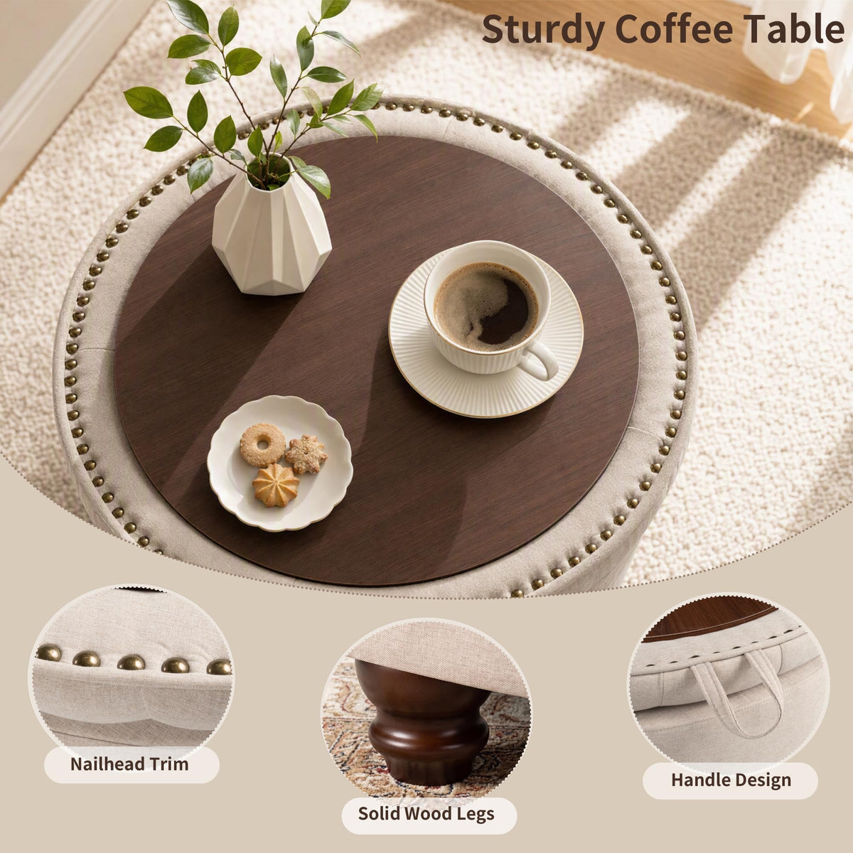 Round Chenille Storage Ottoman