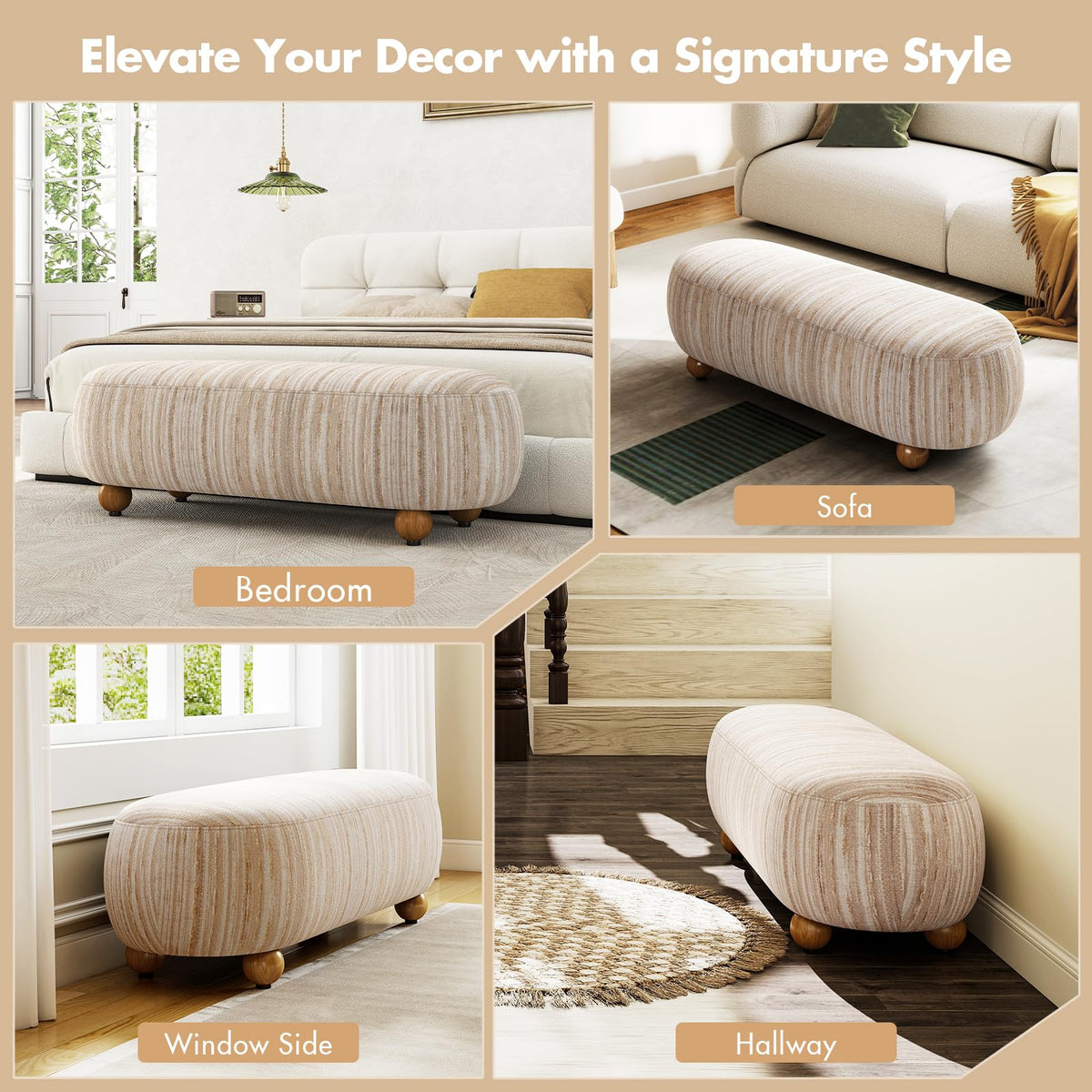 Oatmeal Linen Upholstered Bench