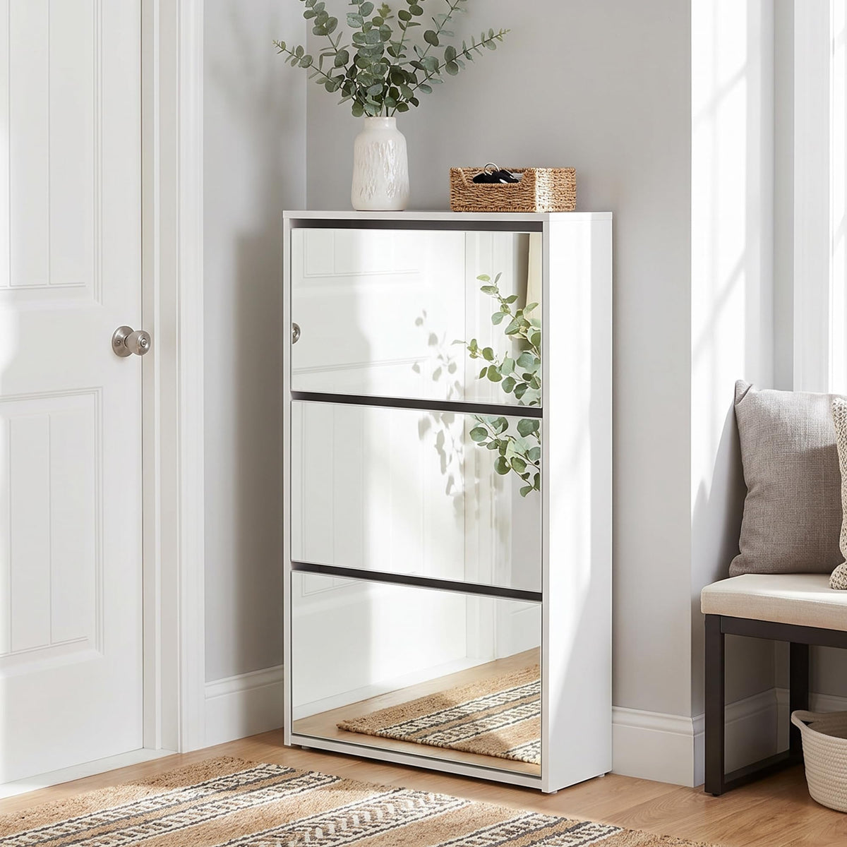HOPUBUY Shoe Cabinet for Entryway, Narrow Shoe Storage with 3 Flip Drawers