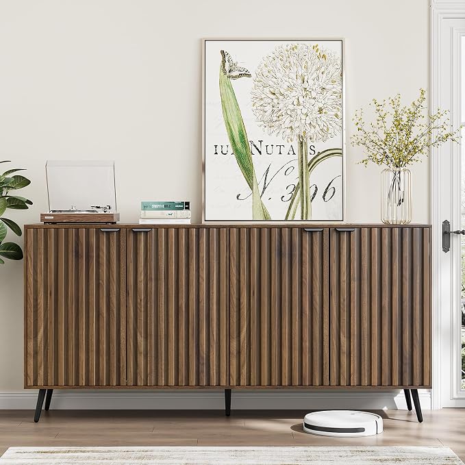 Walnut Fluted Sideboard Cabinet