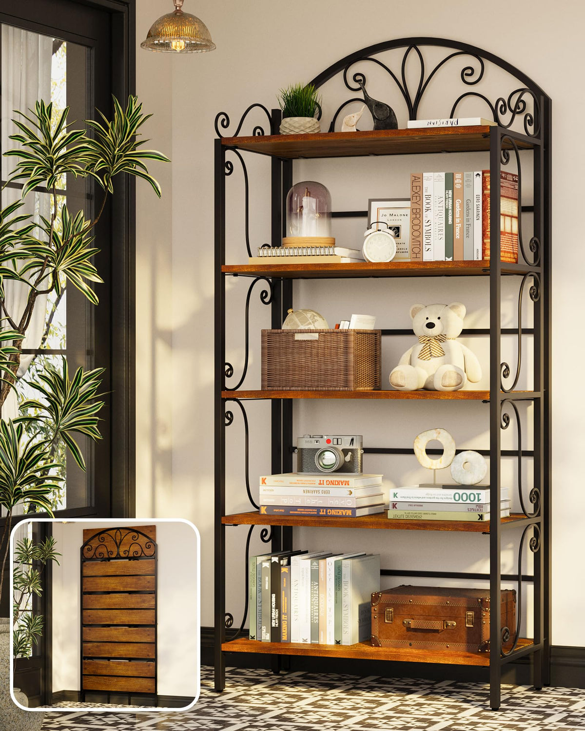 5-Tier Folding Solid Pine Bookshelf