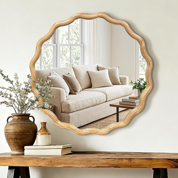 Round Wavy Wood Wall Mirror