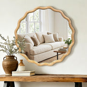 Round Wavy Wood Wall Mirror