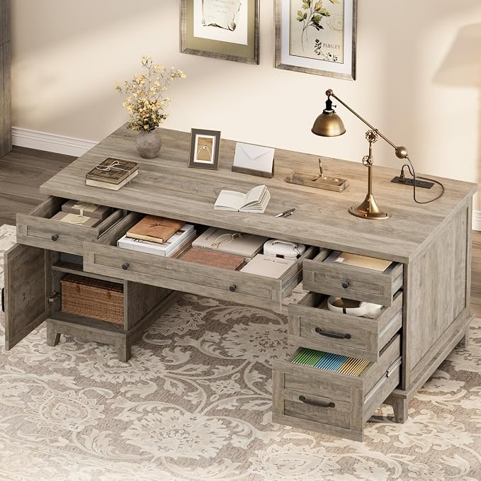 Farmhouse Executive Desk with Charging Station
