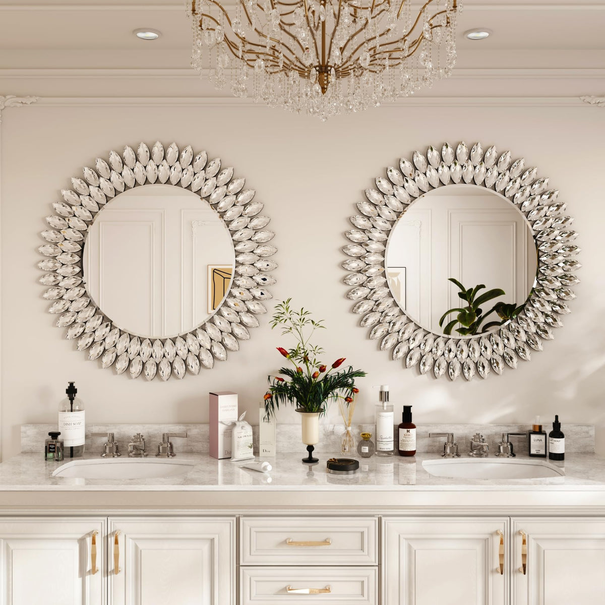 Round Jeweled Wall Mirror