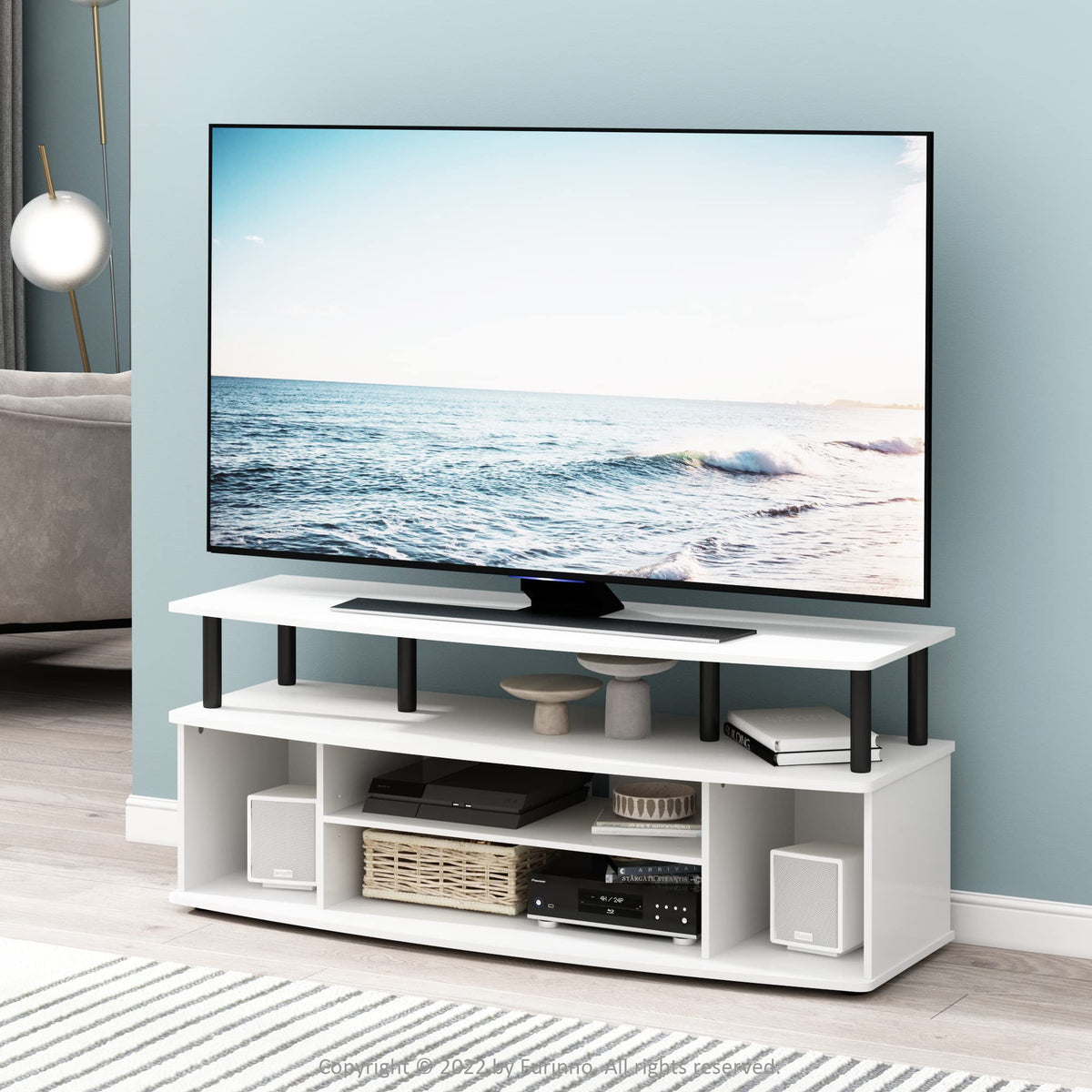 Furinno Jaya 4-Tier TV Stand for TV up to 55 Inch, White