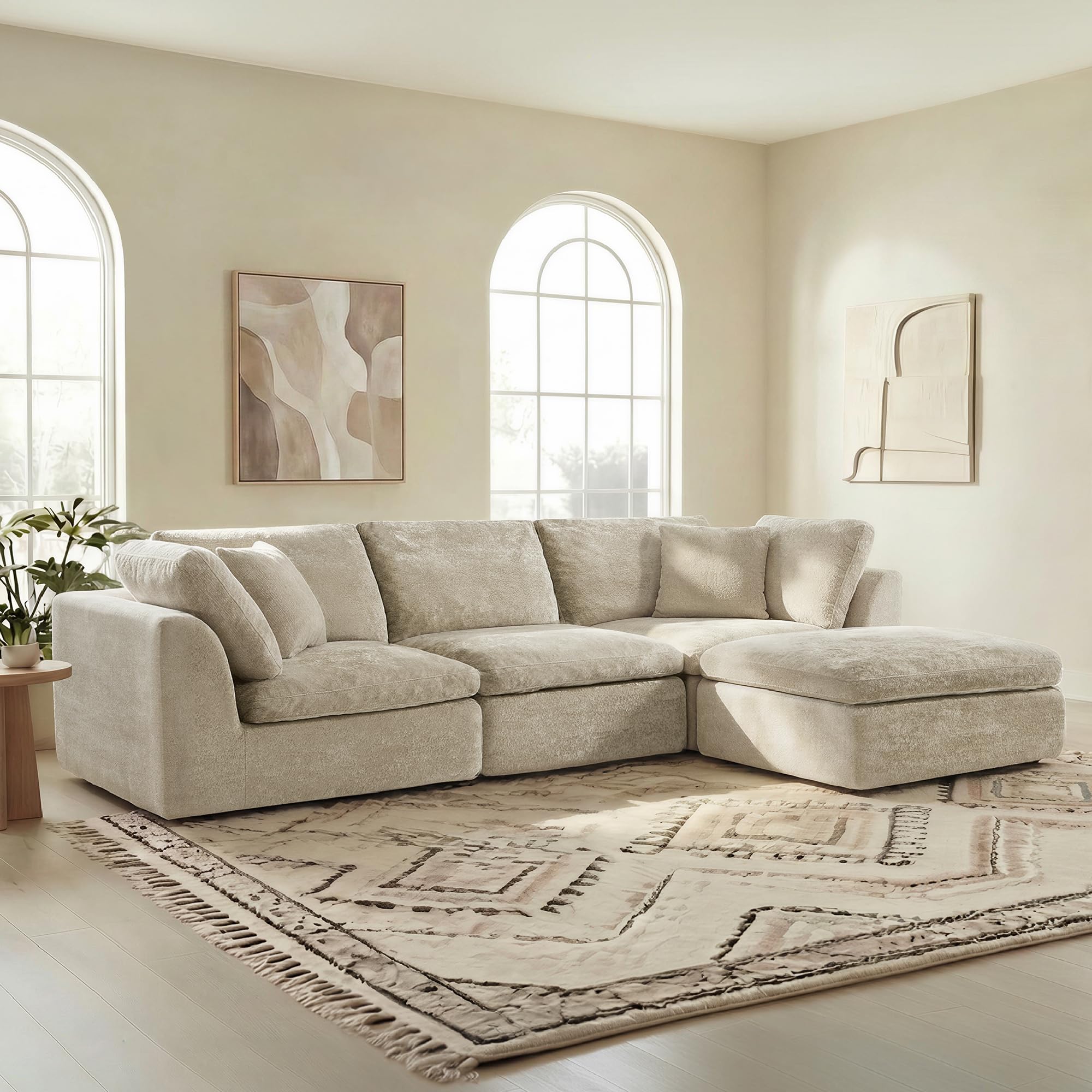 L-Shaped Modular Sectional Sofa with Ottoman