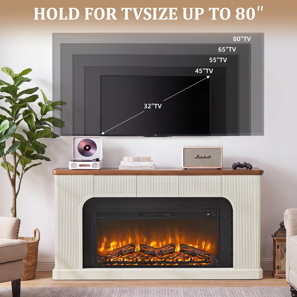 70" Fireplace TV Stand with 42'' Electric Fireplace for 65, 75, 80 inch TV