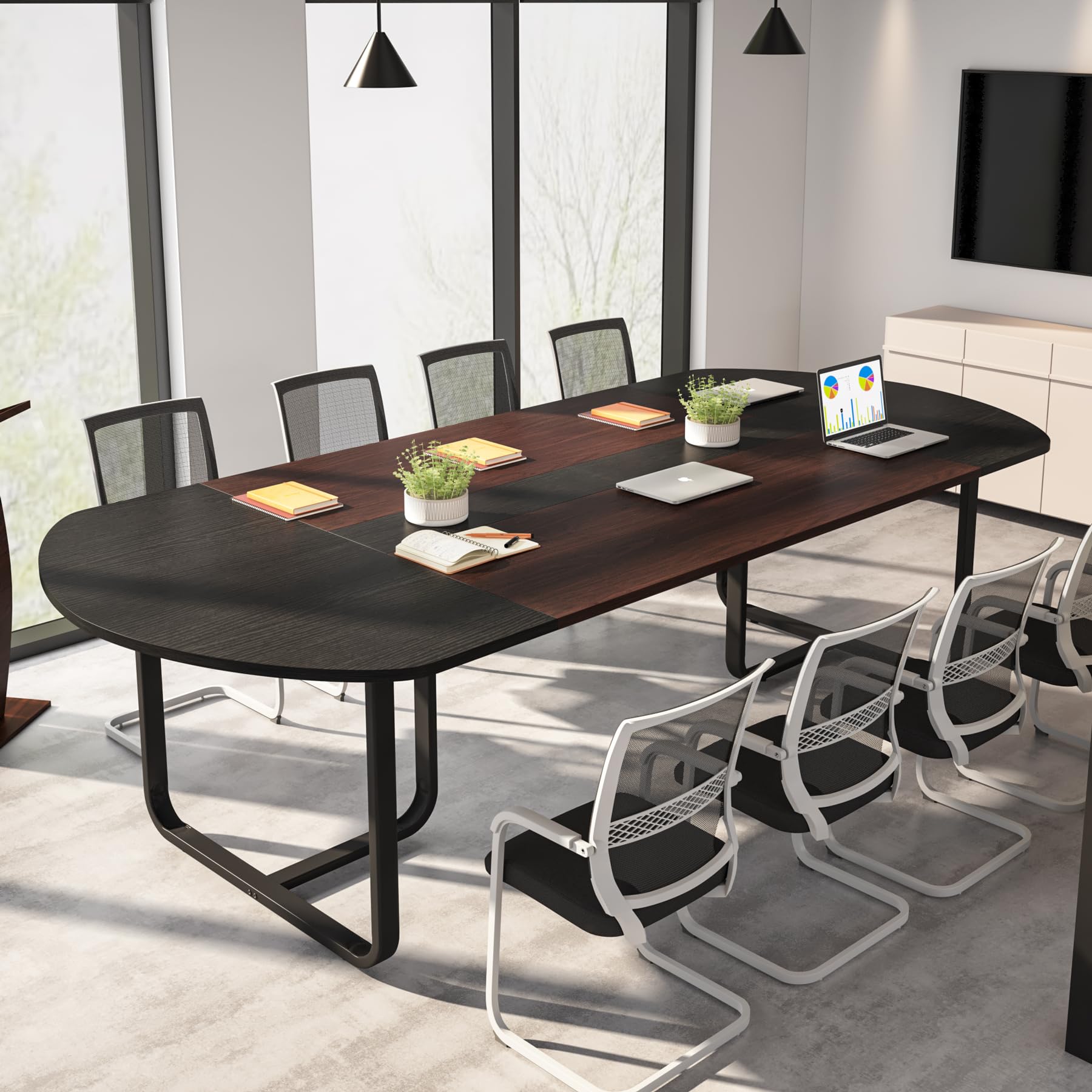 Oval 6 ft Conference Table, Two-Tone Walnut & Black