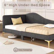 Giantex Twin Size Upholstered Daybed, Rivet-Tufted Platform Bed with Headboard, Metal Legs & Wood Slats, L-Shaped Corner Sofa Bed for Living Room & Guest Room, No Box Spring Needed, Grey
