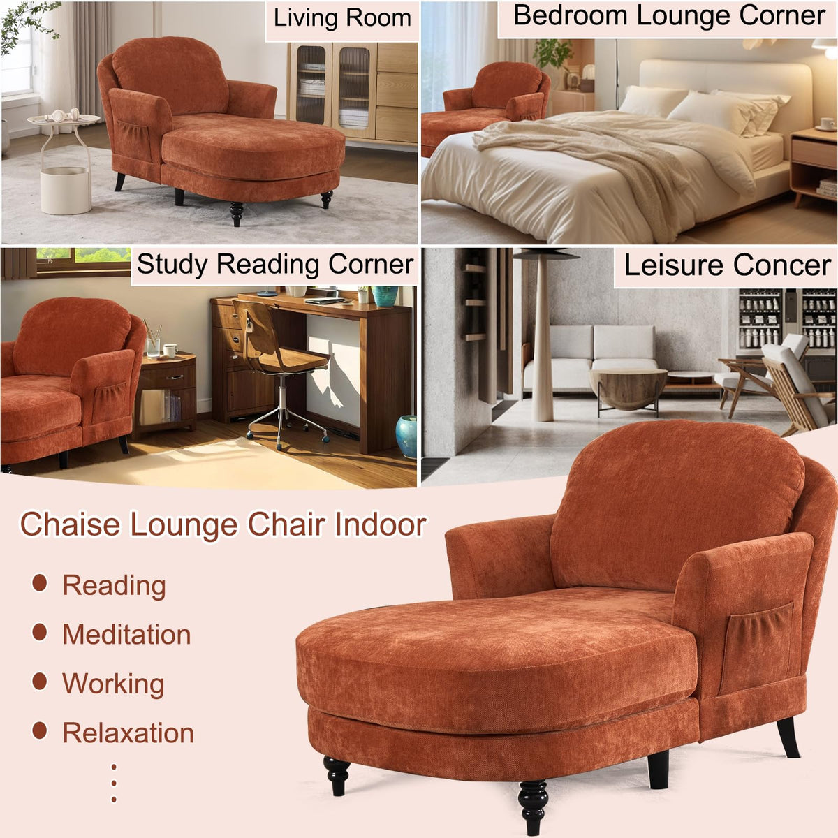 Orange Chenille Chaise Lounge