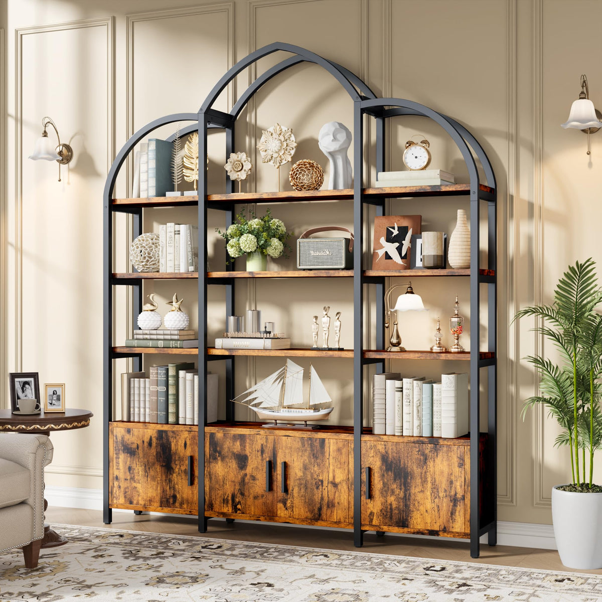 Triple-Wide Arched Bookcase
