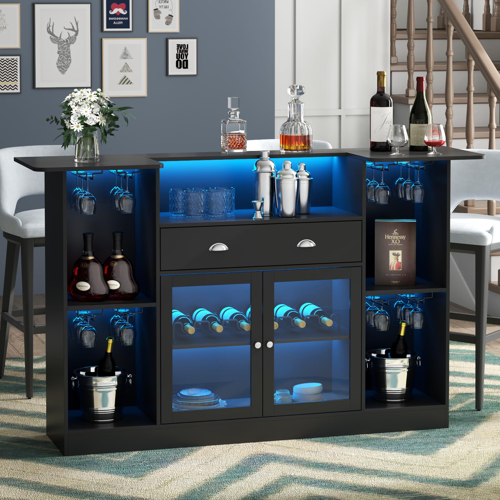 Bar Cabinet with LED & Drawer