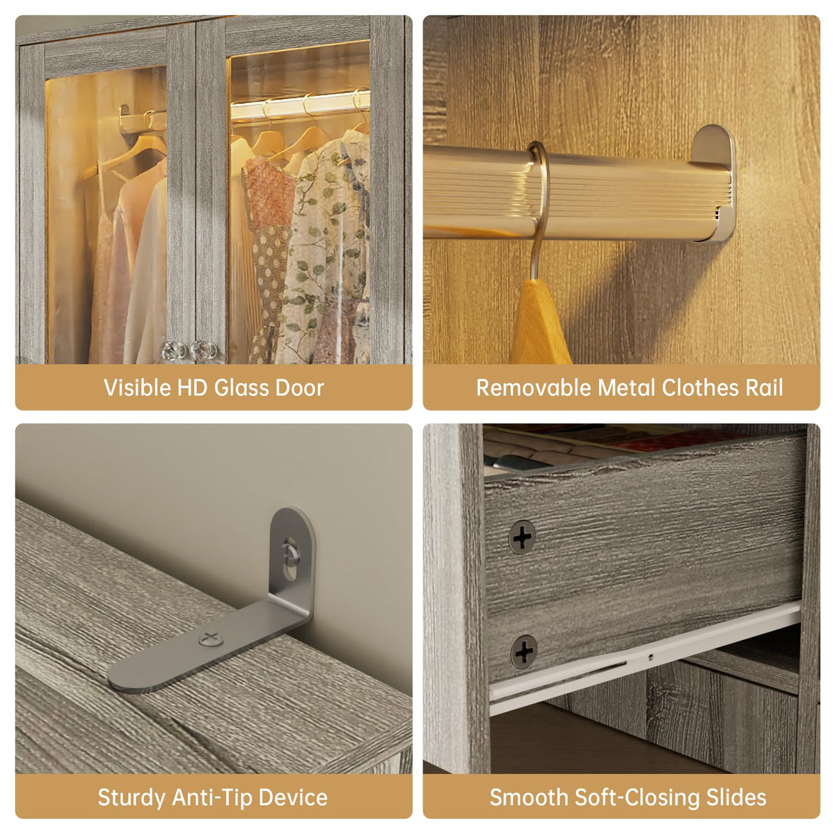 Glass Door Wardrobe with LED Lighting