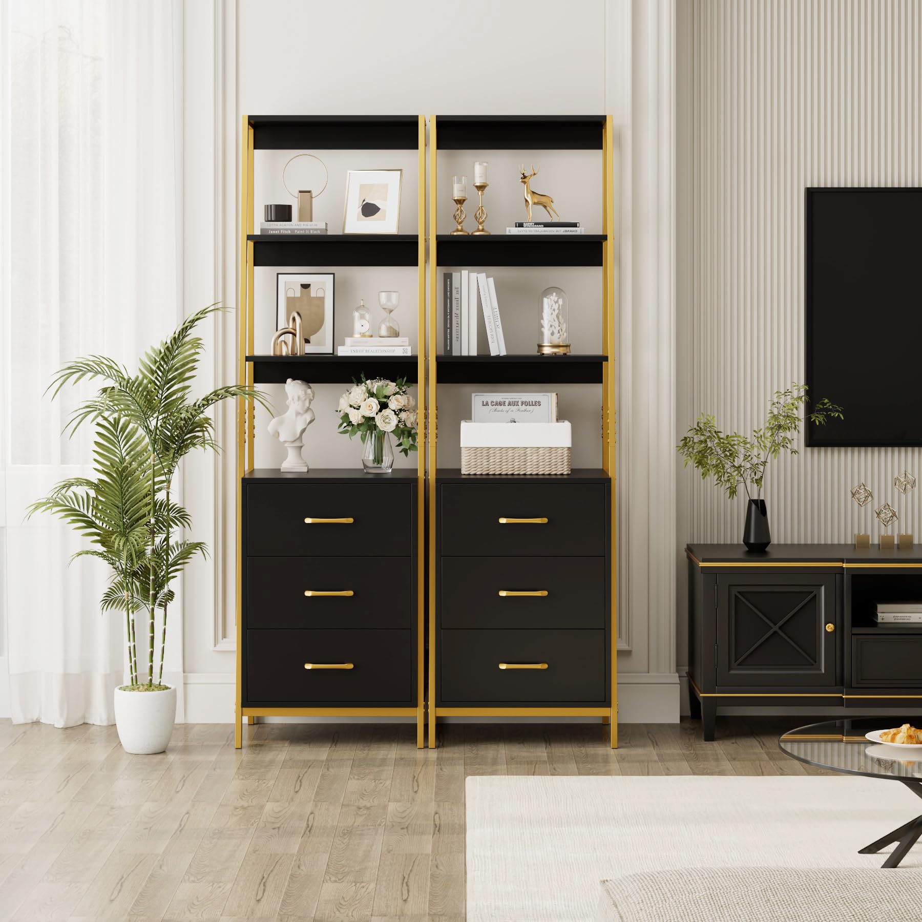 4-Tier Ladder Bookshelf with 3 Drawers