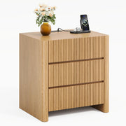 Apicizon 23.6'' Wide Fluted Nightstand with Charging Station, Natural