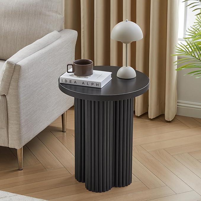 Round Fluted End Table Farmhouse Nightstand Side Table