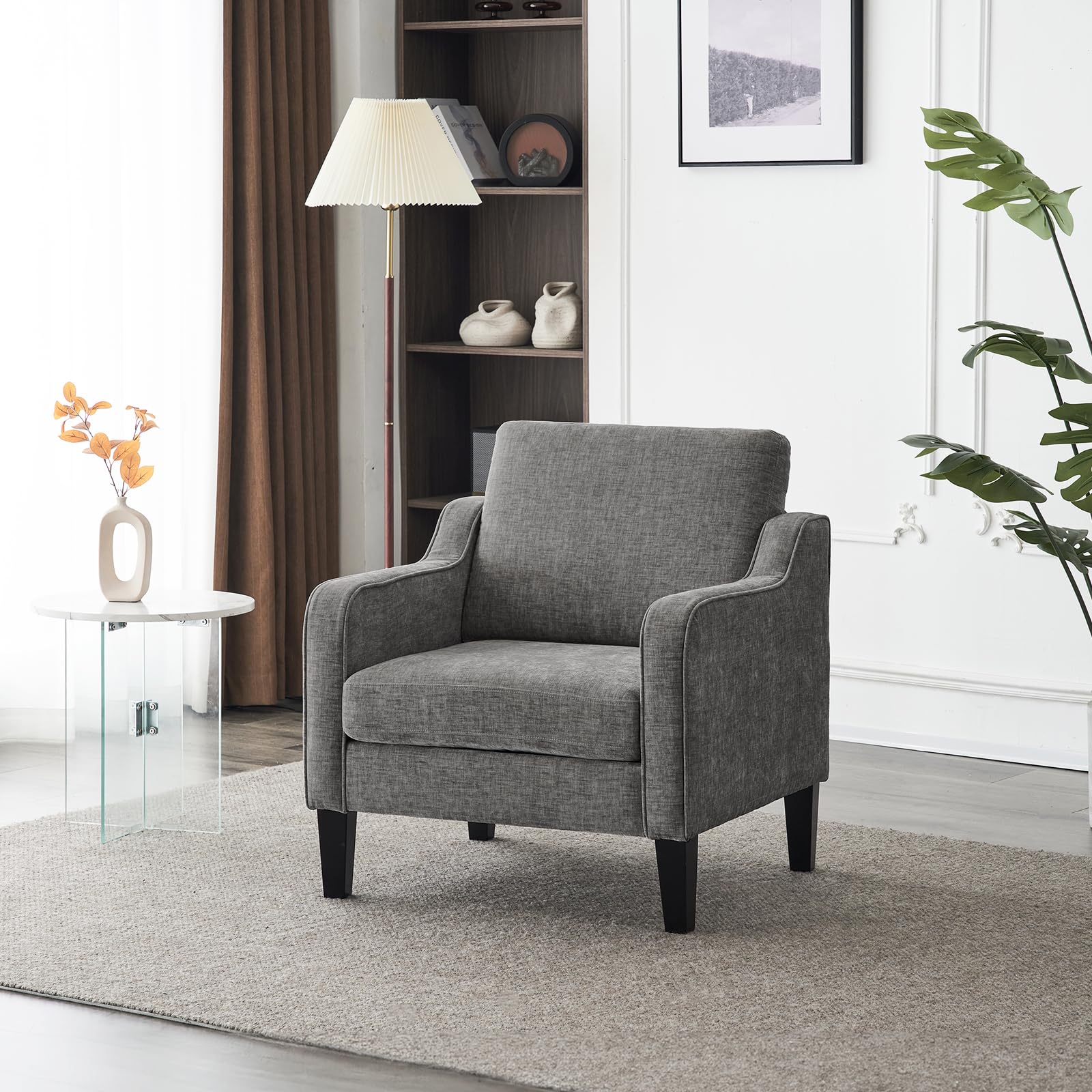 VINGLI Accent Chairs for Living Room Chairs Reading Chair Mid Century Modern Chair Soft Chenille Sofa Chair Upholstered Arm Chair Comfy Chair Side Chair (Light Grey Chenille)