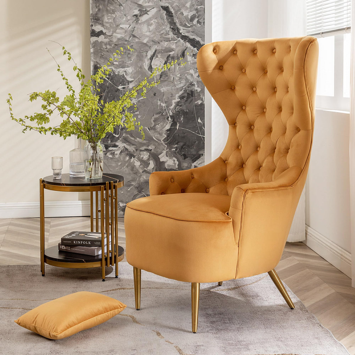 Velvet Wingback Chairs, Set of 2
