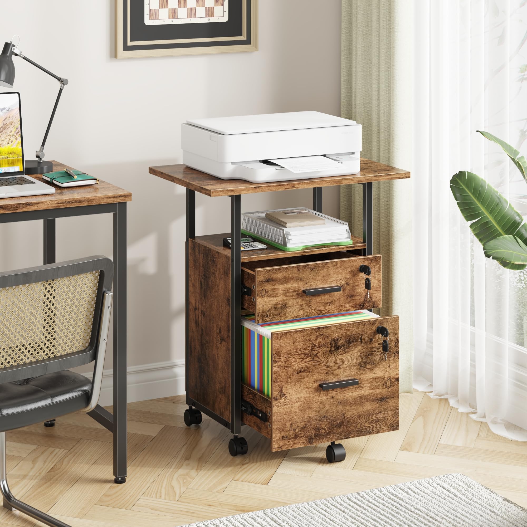 2-Drawer Lockable File Cabinet with 22" Extended Desktop