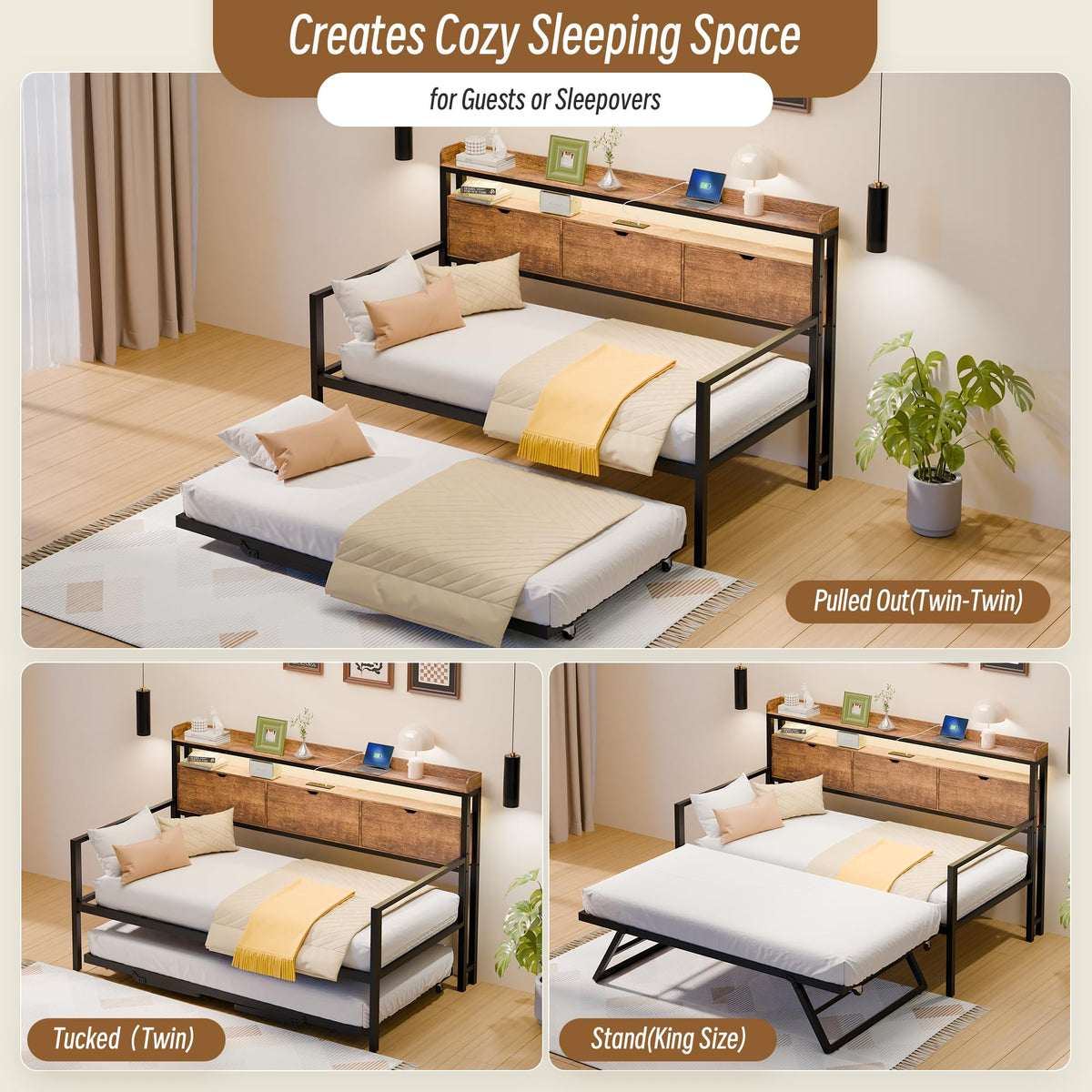Expandable Daybed with Pop-Up Trundle