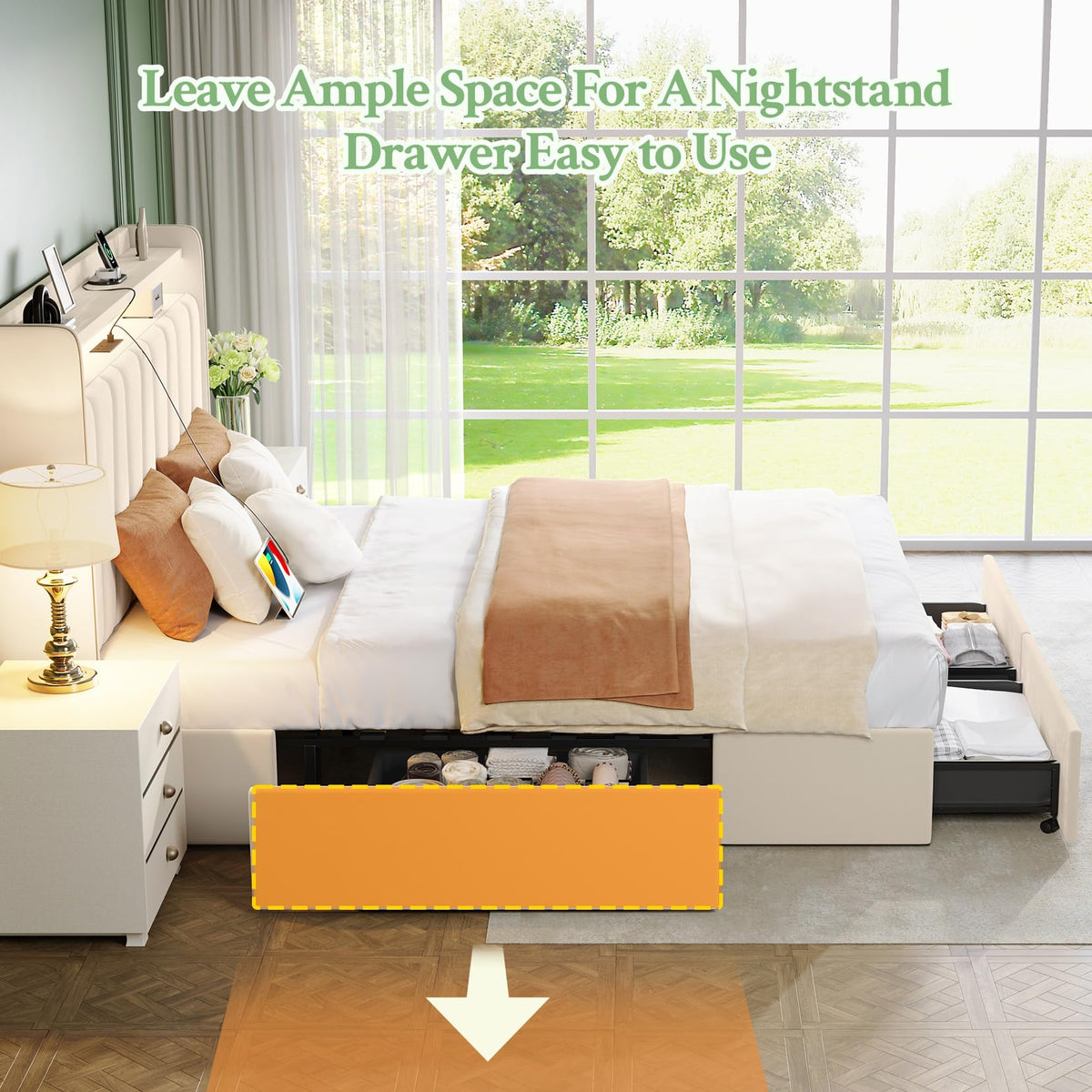 King Upholstered Storage Bed with LED Headboard