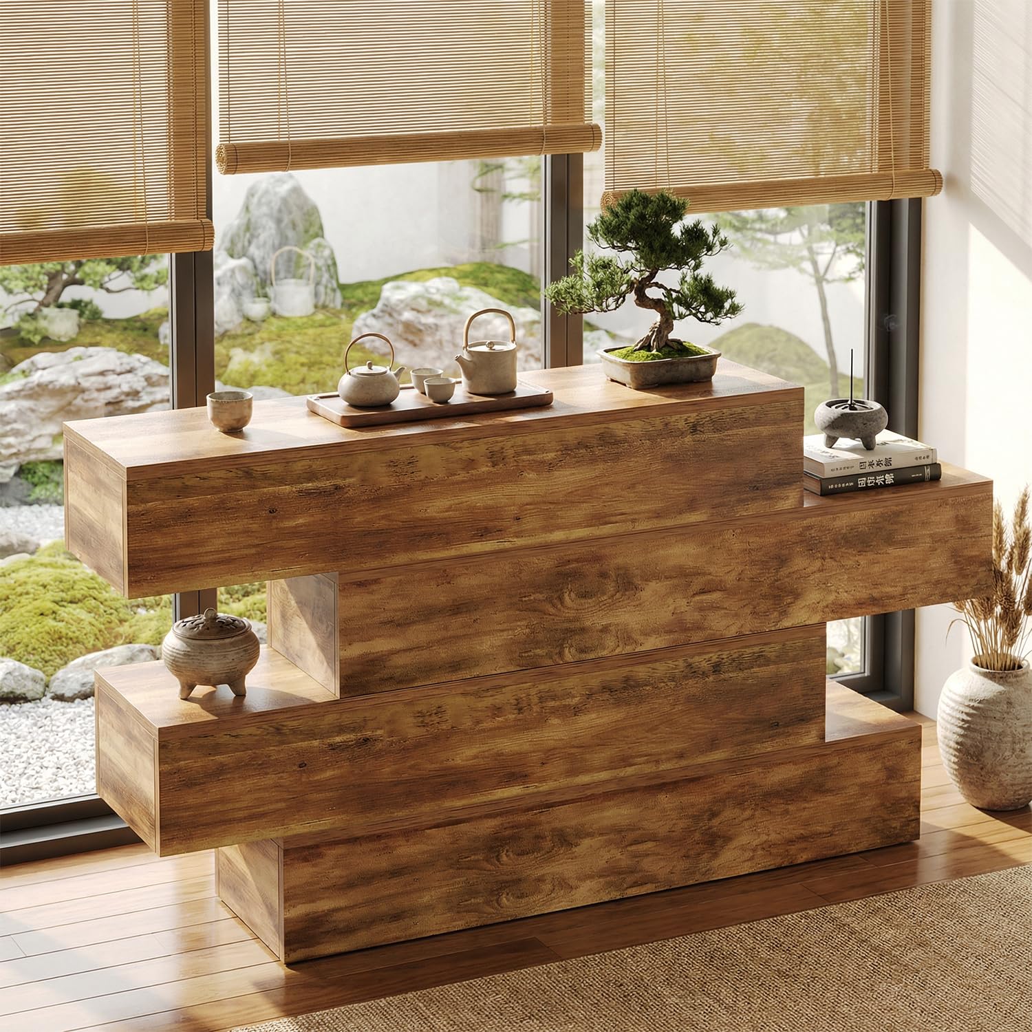 63-Inch 4-Tier Staggered Console Table