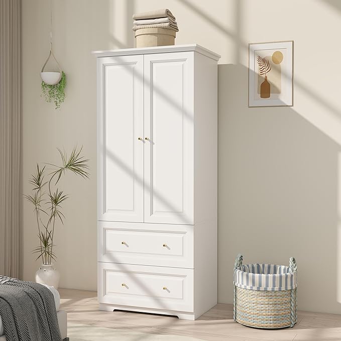 White Wardrobe Armoire with Drawers