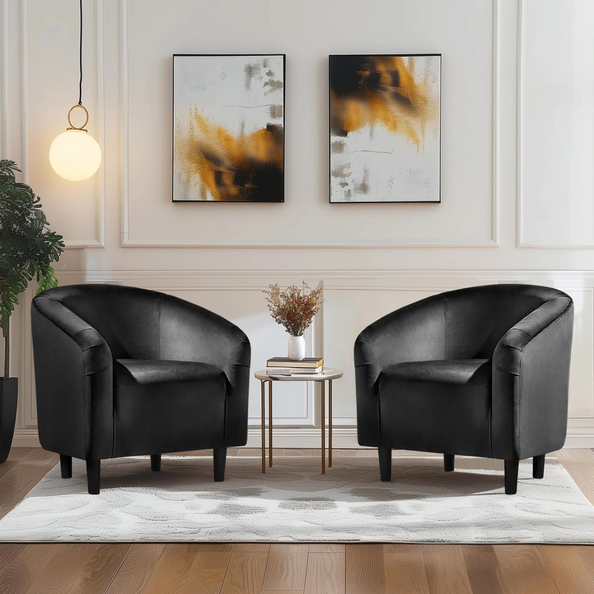Yaheetech Compact Velvet Accent Chairs Set of 2 for Small Spaces, Black
