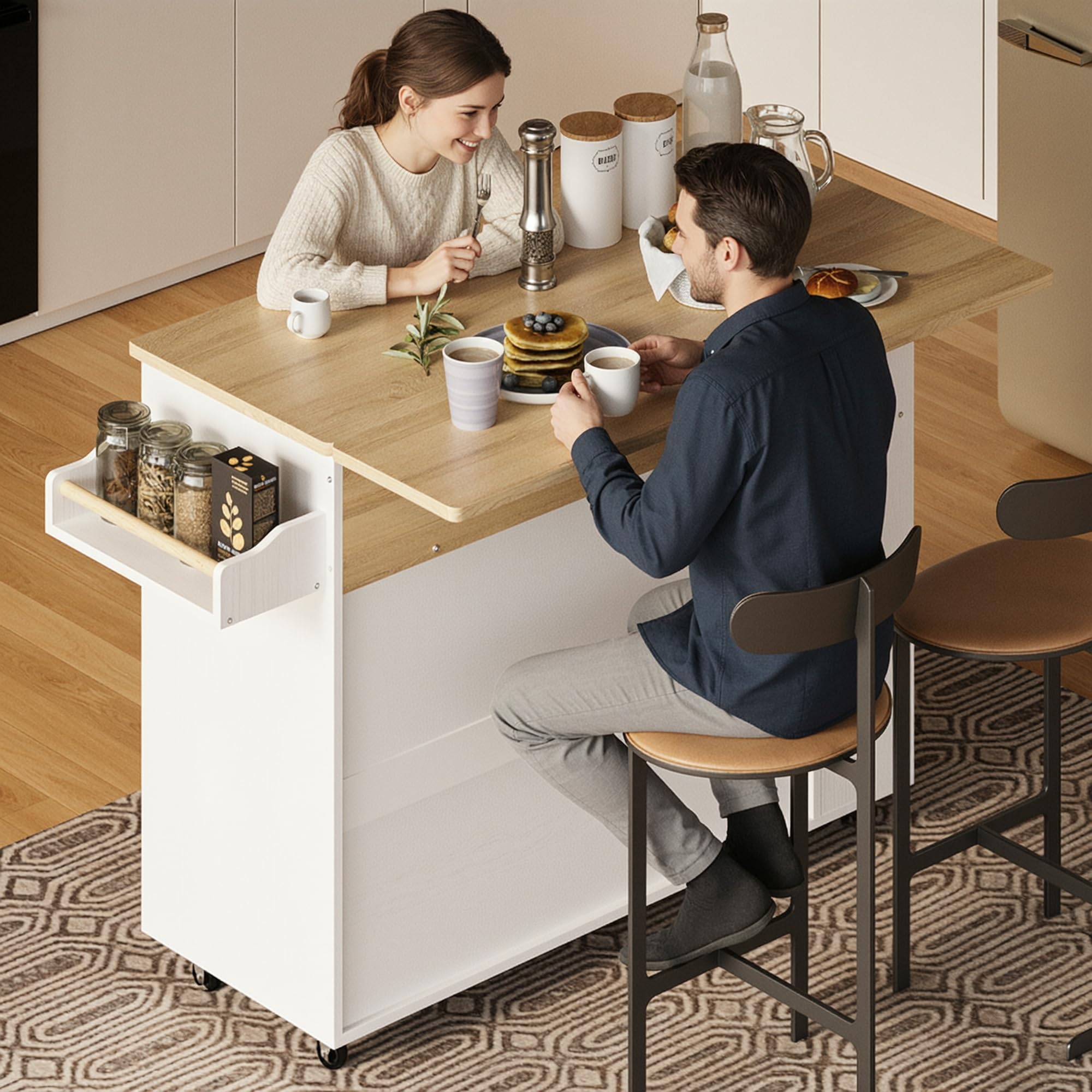 Kitchen Island with Power Outlet & Drop Leaf