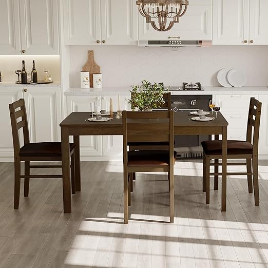 5-Piece Solid Wood Dining Table Set for 4