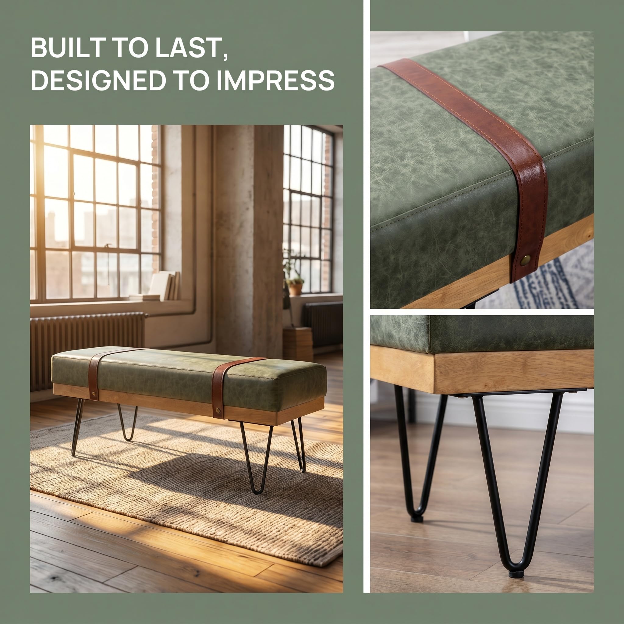 PU Leather Ottoman Bench with Metal Legs