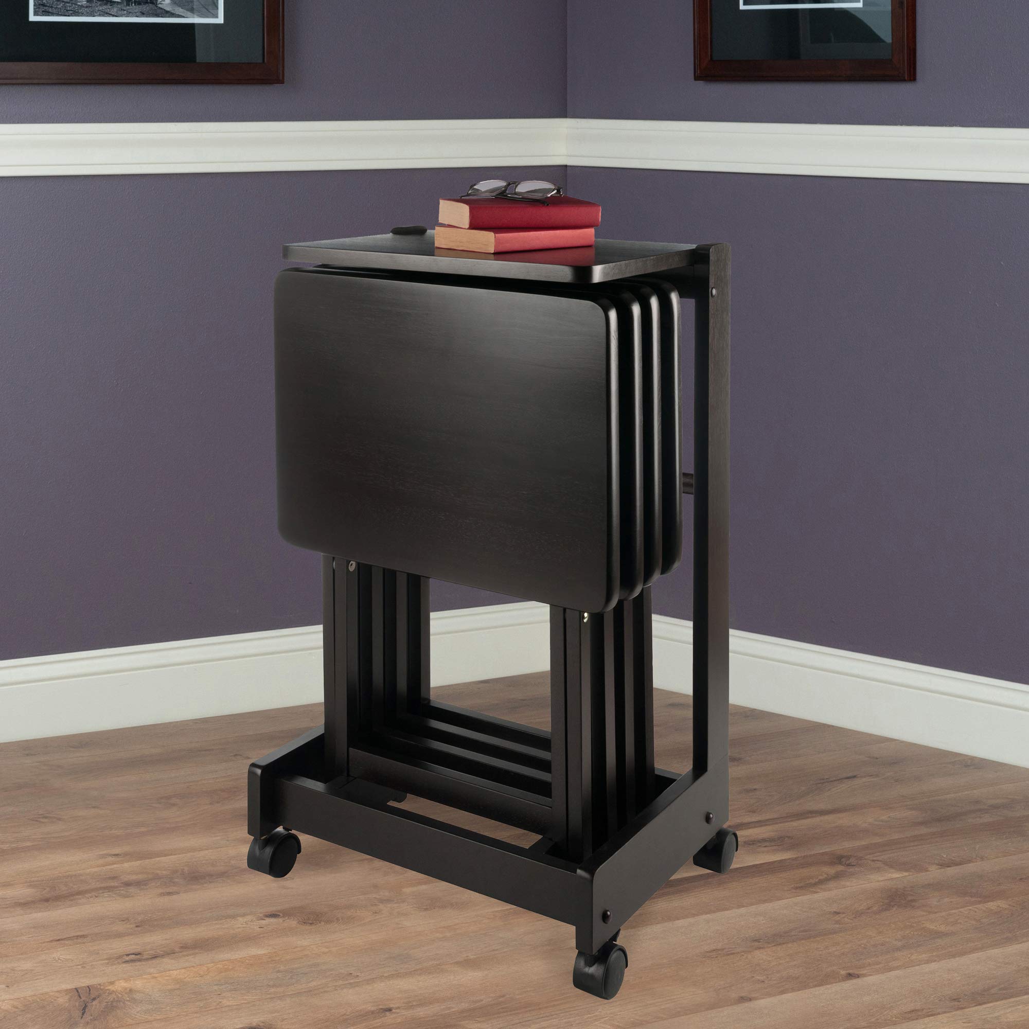 Foldable Snack Table Set with Flip-Top Mobile Stand, Set of 4