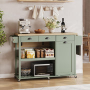 Rolling Kitchen Cart with Drop Leaf & Trash Cabinet
