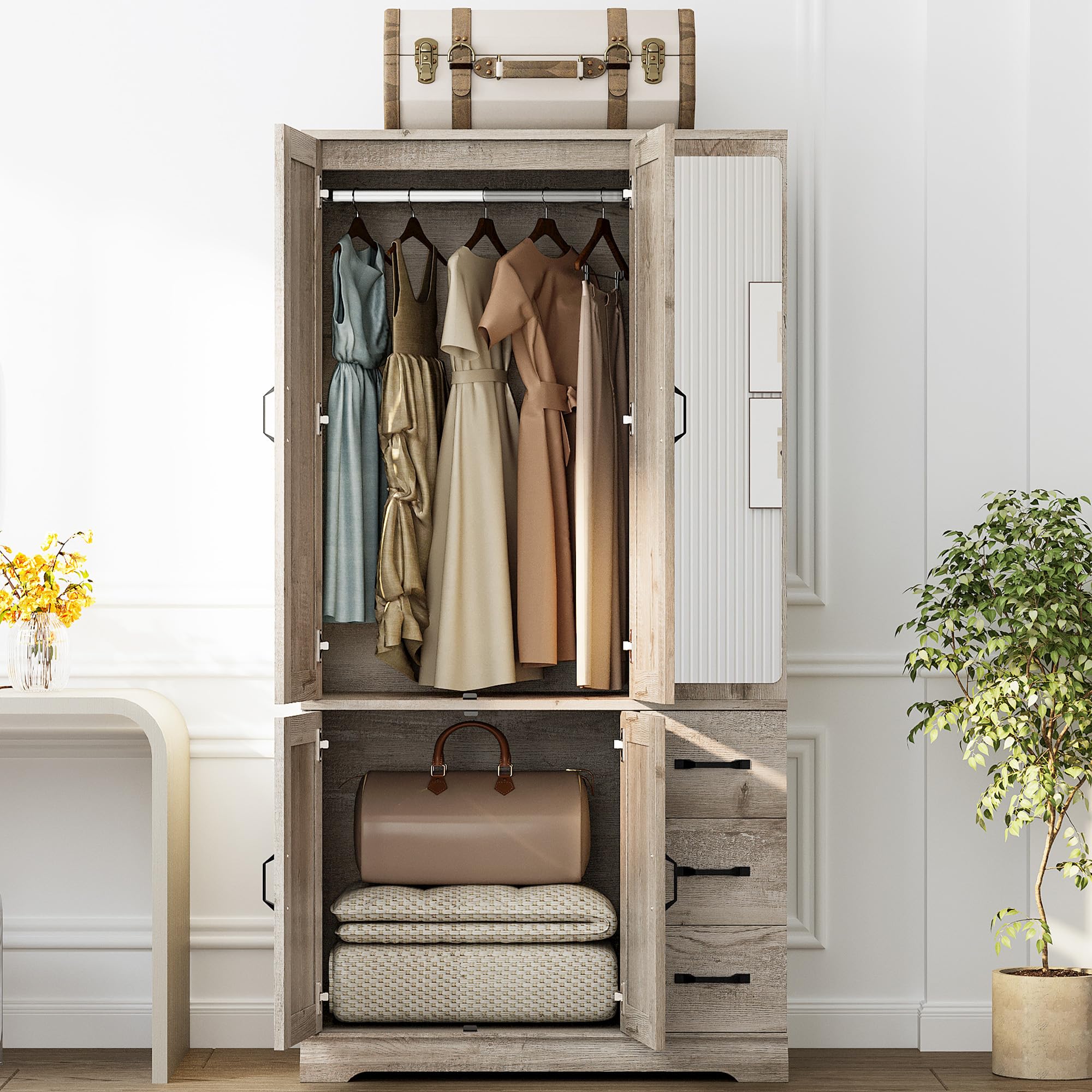 4-Door Wardrobe Closet with Mirror