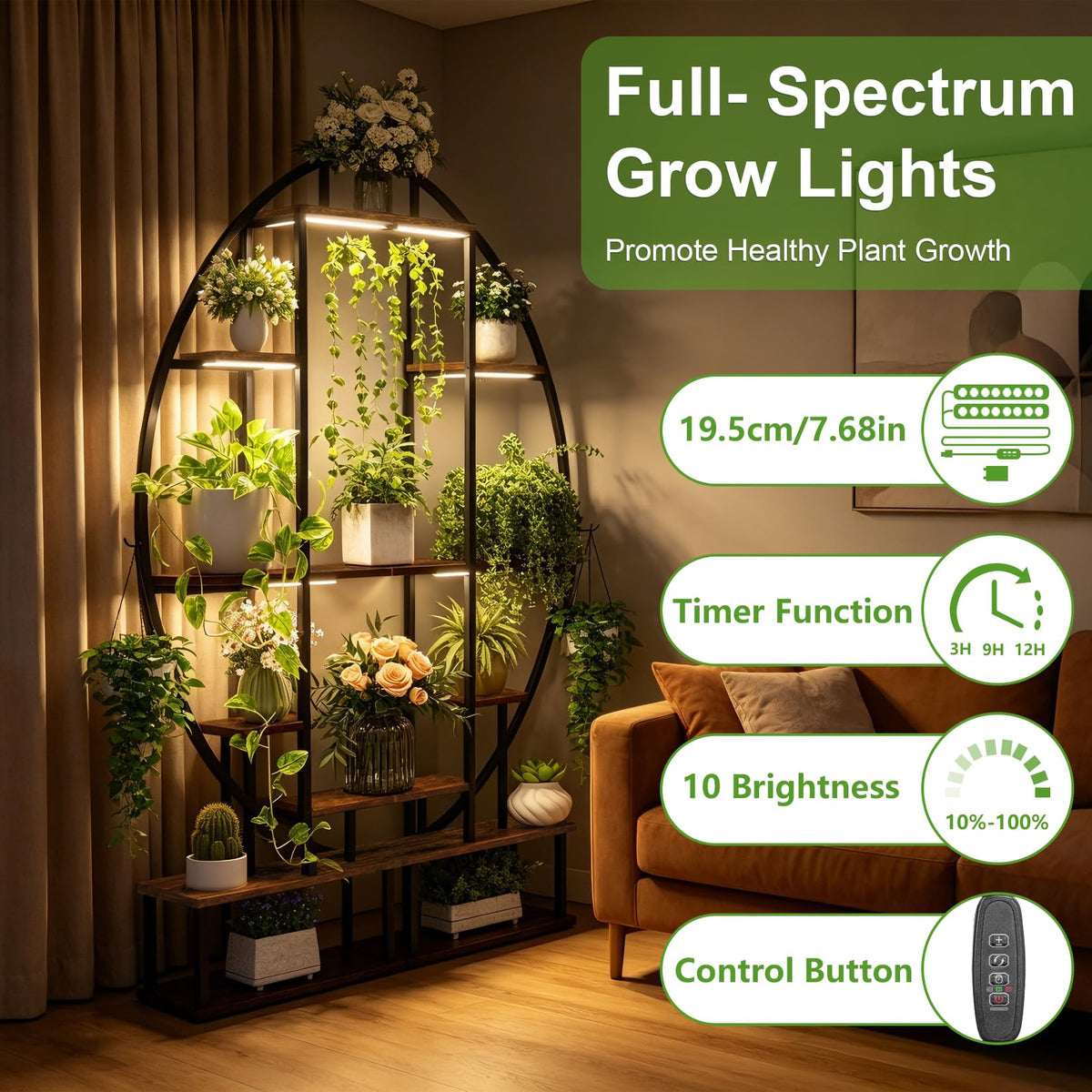 Circular Plant Stand with Grow Lights, Set of 2
