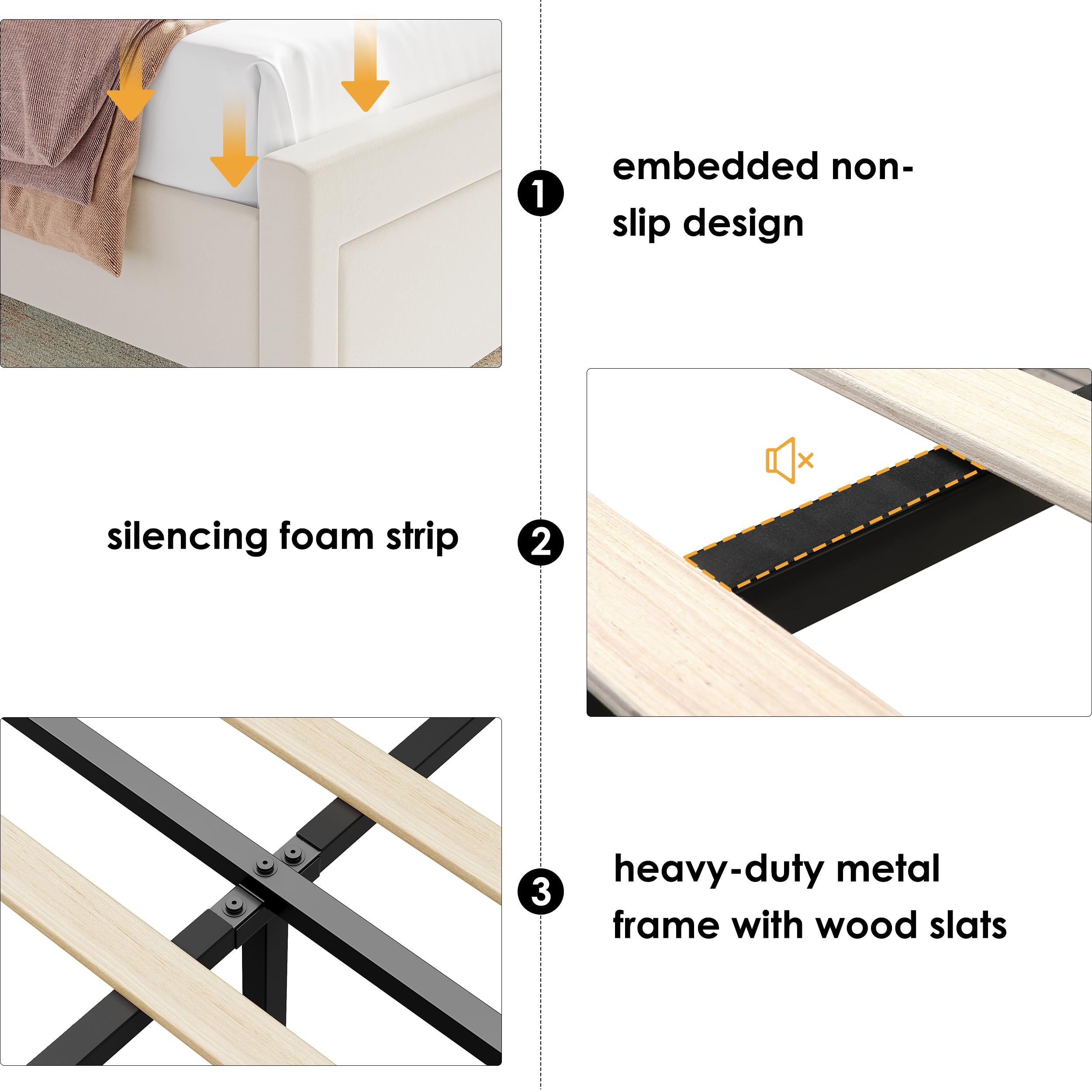 Upholstered Platform Bed with LED Headboard & Storage Drawers