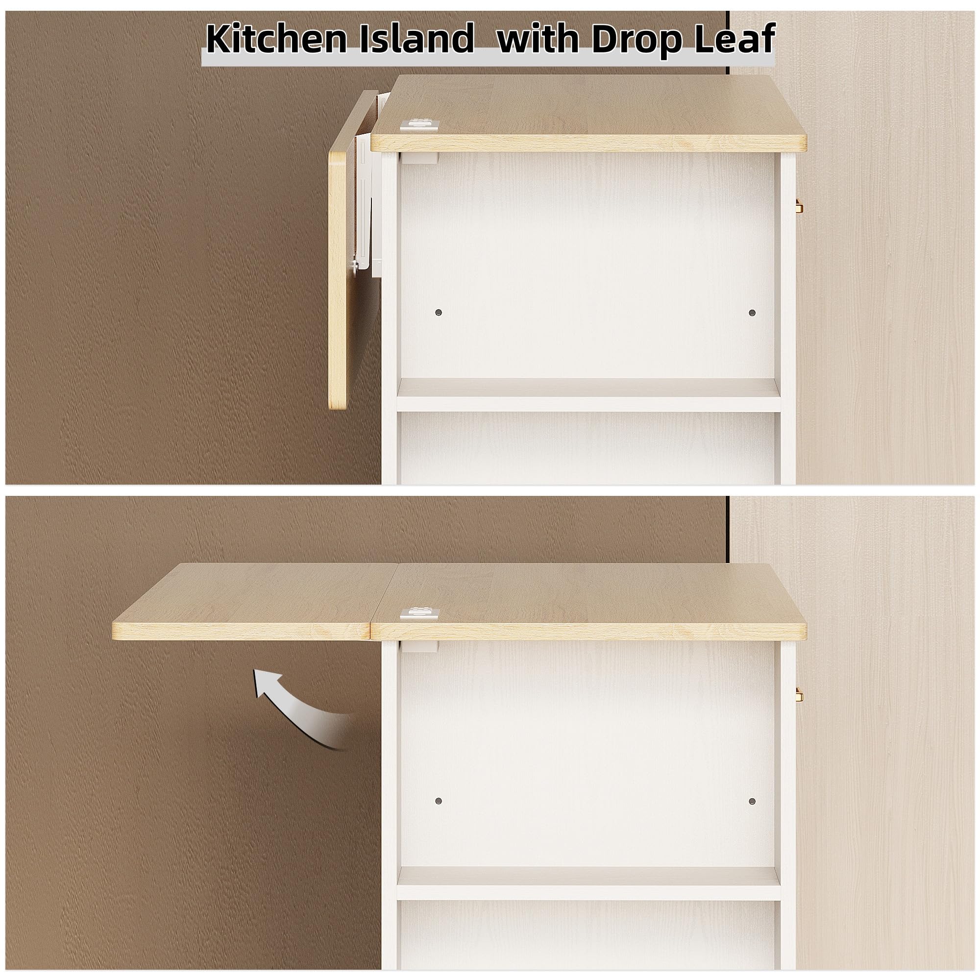 Kitchen Island with Power Outlet & Drop Leaf