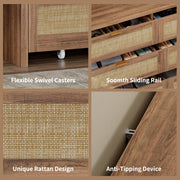 Cozynome 6 Drawers Dresser for Bedroom, 57” Rattan Dresser with Ample Storage, Boho Chest of Drawers, Wooden Dresser with Metal Handle, Rattan Dresser for Closet, Living Room, Entryway, Natural